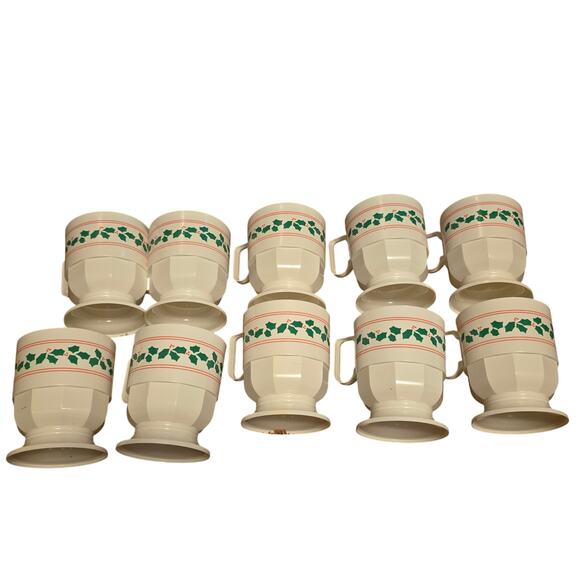 Vintage Plastics Inc. Holly Christmas Mugs - Set of Festive Drinkware - Picture 1 of 3